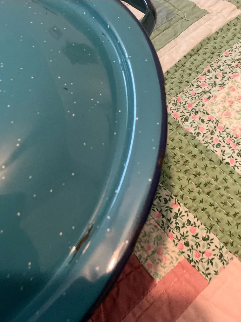 Vintage Enamel Covered Dutch Oven - Teal Farmhouse